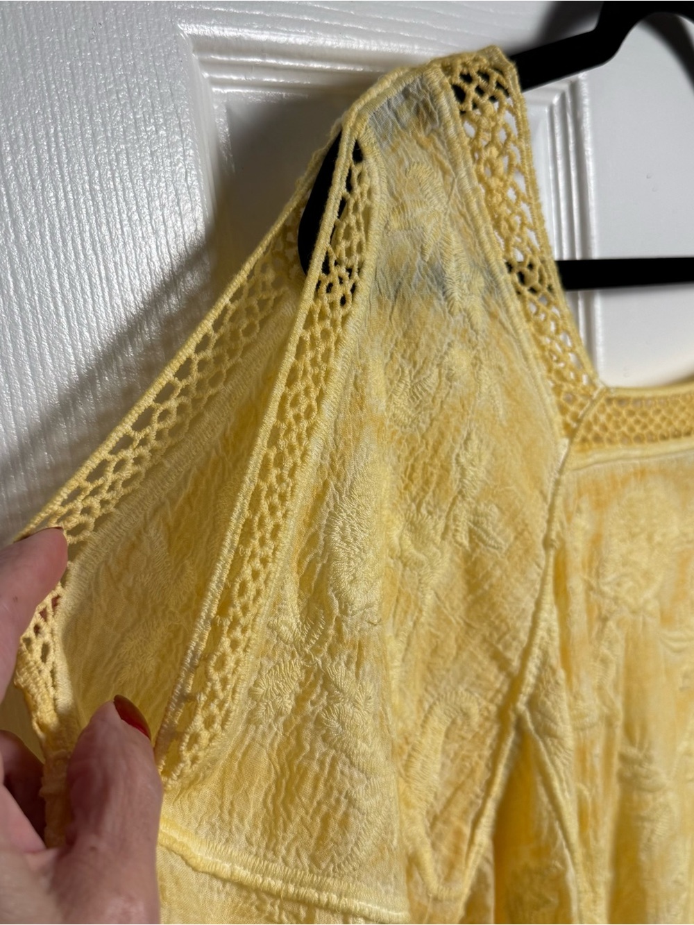 Democracy Yellow Crochet Lace Boho Blouse Top 100% Cotton Size S Cottagecore - Picture 5 of 11
